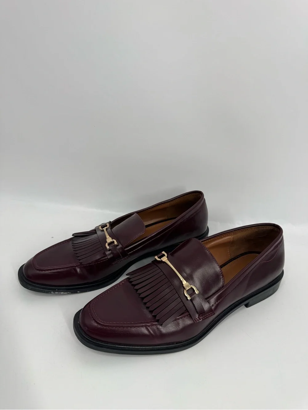 ZARA Burgundy Faux Leather Tassel Bit Loafers - Size EU 41